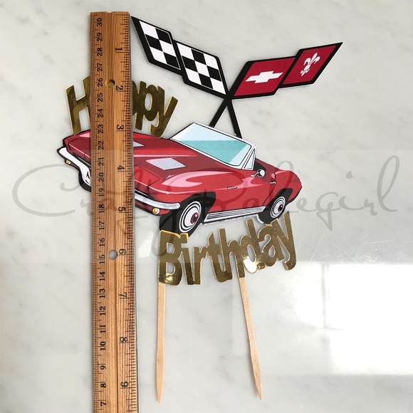 Personalized & Customized 1963 Red Chevrolet Corvette Happy Birthday Cake Topper - Picture 7 of 8